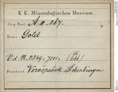 Etiketten zu Gold (NHMW-MIN-Ae267)